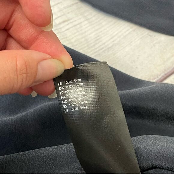 Samsøe Samsøe Jade Shirt Dress Color: Sky Captain 100% Silk Ruffle Midi Size S - Picture 10 of 10